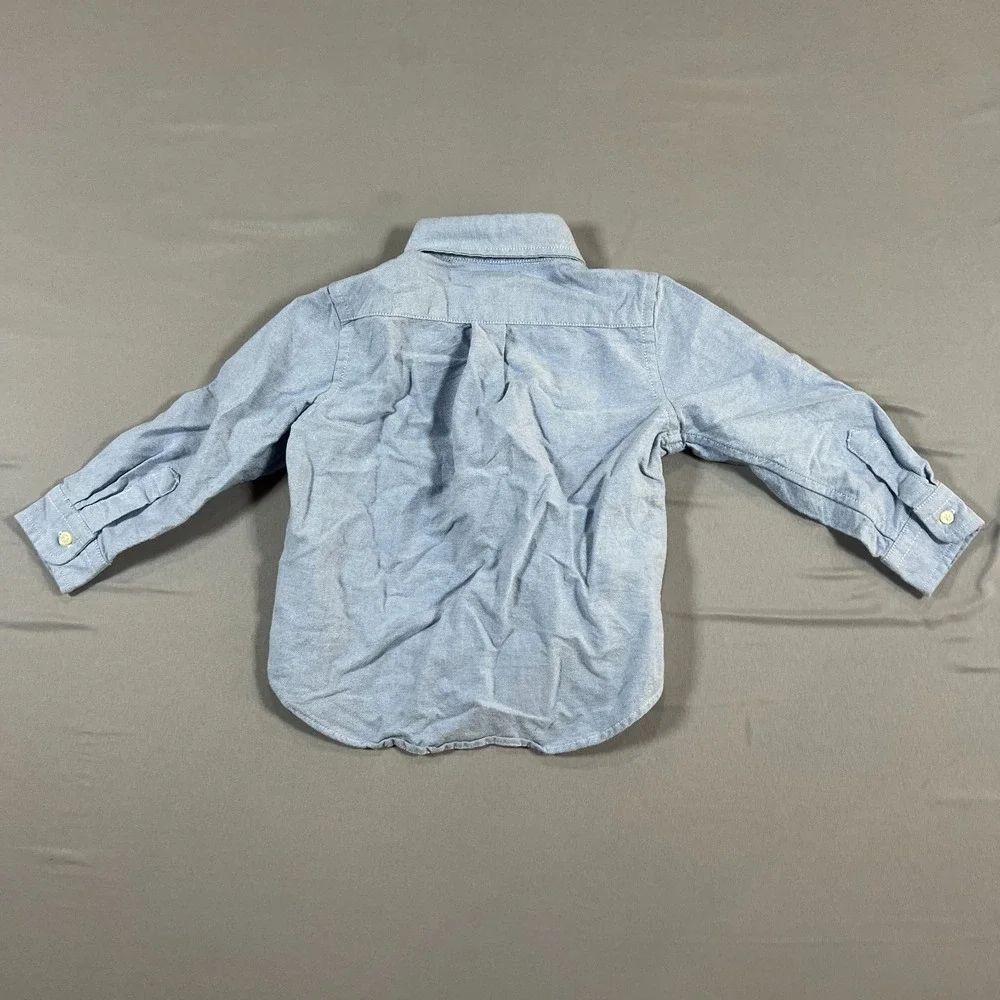 Ralph Lauren Shirt Kids 24M Blue Cotton Embroidered Logo Long Sleeve Button Down